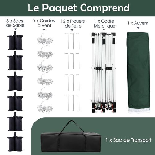 Tonnelle De Jardin Pop-up Pliable 300x600cm, Imperméable Protection Solaire 3 Hauteurs (vert)