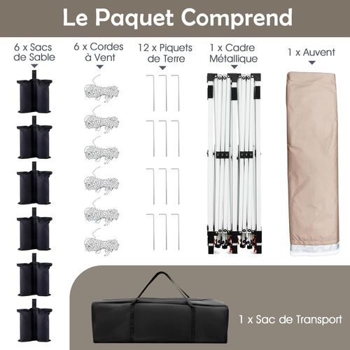 Tonnelle De Jardin Pop-up Pliable 300x600cm, Imperméable Protection Solaire 3 Hauteurs (beige)