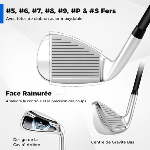 Ensemble Club De Golf Portable, Sac Trépied Avec Driver 460cc #1, Bois #3 Hybride Fers