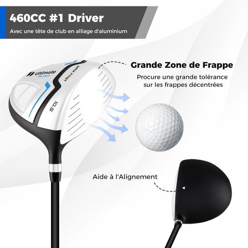 Ensemble Club De Golf Portable, Sac Trépied Avec Driver 460cc #1, Bois #3 Hybride Fers