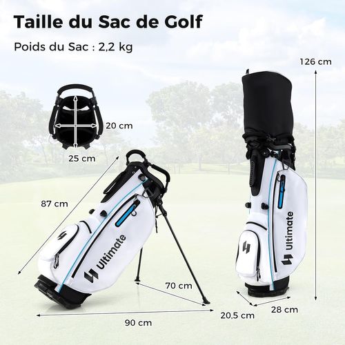 Ensemble Club De Golf Portable, Sac Trépied Avec Driver 460cc #1, Bois #3 Hybride Fers