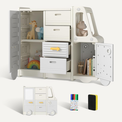 2 En 1 Meuble De Rangement Jouet Enfant En Forme Voiture Avec Panneau De Construction Et 2 Paniers - Petit meuble enfant