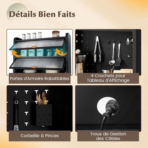 Armoire Cuisine, Meuble Bar En Métal 192 Cm, Grand Plan De Travail, Étagère Réglable,buffet, Noir
