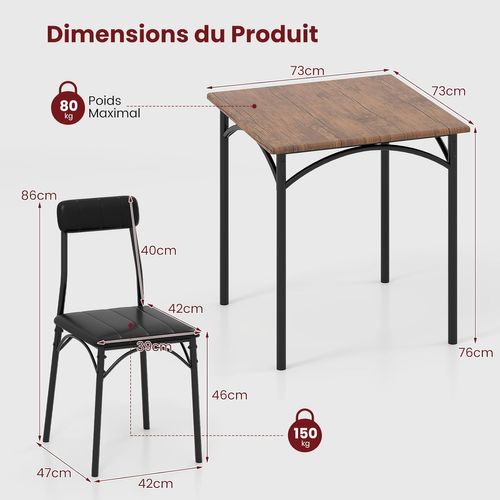 Table Cuisine Avec Chaise Rembourée,table Carrée Pour Coin, Petit-déjeuner, Salle à Manger