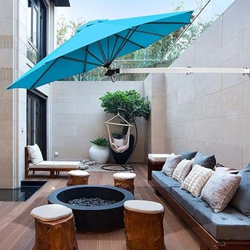 Parasol Mural En Aluminium D. 250 Cm, Parasol En Porte-à-faux De Balcon Avec Mât Réglable (blue)