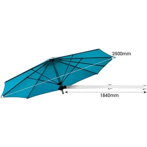 Parasol Mural En Aluminium D. 250 Cm, Parasol En Porte-à-faux De Balcon Avec Mât Réglable (blue)