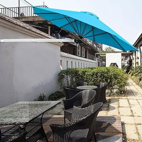 Parasol Mural En Aluminium D. 250 Cm, Parasol En Porte-à-faux De Balcon Avec Mât Réglable (blue)