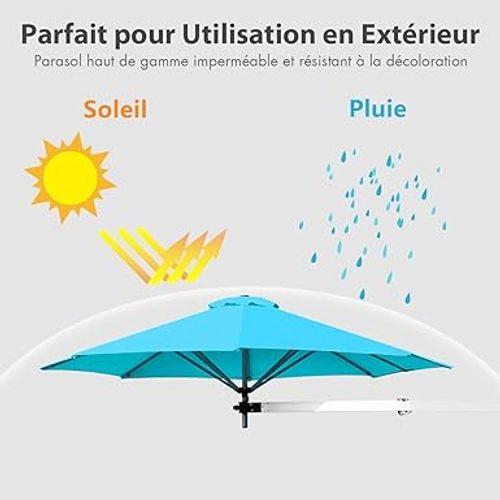 Parasol Mural En Aluminium D. 250 Cm, Parasol En Porte-à-faux De Balcon Avec Mât Réglable (blue)
