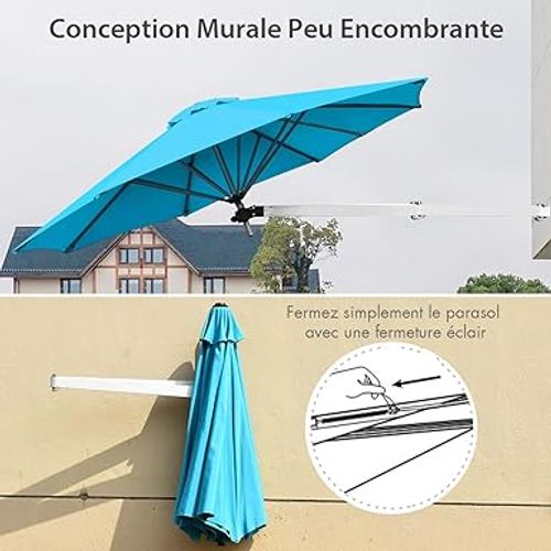 Parasol Mural En Aluminium D. 250 Cm, Parasol En Porte-à-faux De Balcon Avec Mât Réglable (blue)