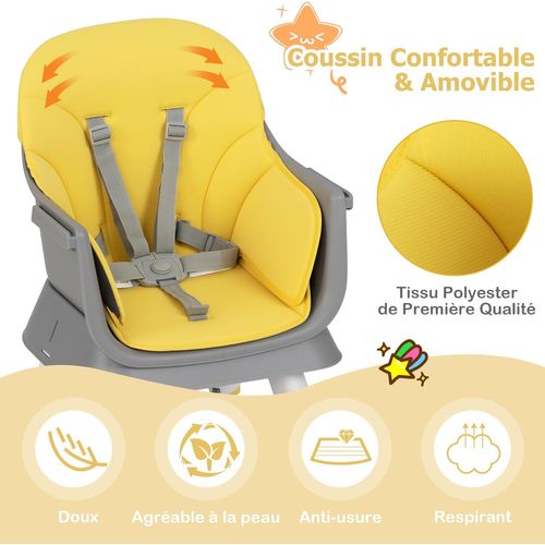 6 En 1 Chaise Haute Bébé Evolutive Avec Plateau Amovible, Chaise D'alimentation,charge 25kg(jaune)