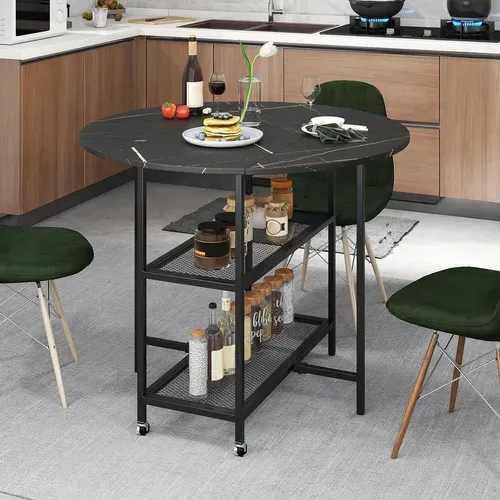 Table Pliante Cuisine Ronde, Table à Manger Extensible Sur Roulettes Pour 2-4 Personnes (noir)
