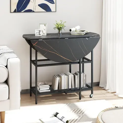 Table Pliante Cuisine Ronde, Table à Manger Extensible Sur Roulettes Pour 2-4 Personnes (noir)