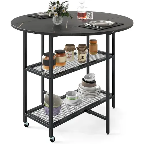 Table Pliante Cuisine Ronde, Table à Manger Extensible Sur Roulettes Pour 2-4 Personnes (noir)