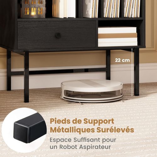 Meuble Disque Vinyle Avec Tiroir, Rangement Platine Vinyle 5 Compartiments, Bout De Canape (noir)