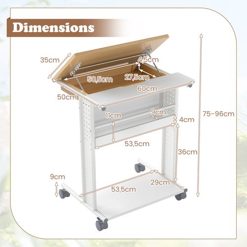 GIANTEX Bureau D'Angle En L 170 Cm – 2 Étagères, Plateau Inclinable 0-90°, Support PC, Style Industriel Marron
