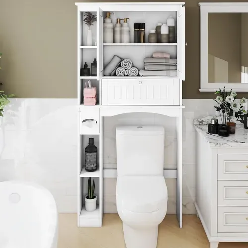 Meuble Wc, Rangement Dessus De Toilette, Étagère Pour Machine à Laver Avec 2 Portes,étagère,blanc