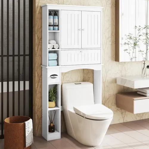 Meuble Wc, Rangement Dessus De Toilette, Étagère Pour Machine à Laver Avec 2 Portes,étagère,blanc