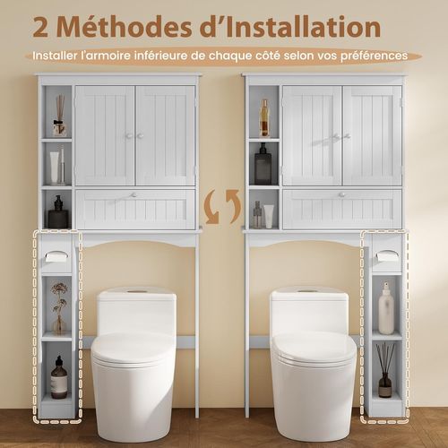 Meuble Wc, Rangement Dessus De Toilette, Étagère Pour Machine à Laver Avec 2 Portes,étagère,blanc
