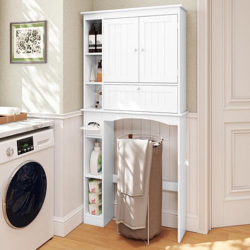 Meuble Wc, Rangement Dessus De Toilette, Étagère Pour Machine à Laver Avec 2 Portes,étagère,blanc