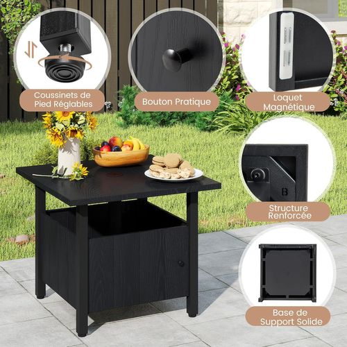 Table De Jardin Carrée Avec Trou Pour Parasol 4,8 Cm, Table D'appoint Extérieure Aspect Bois,noir