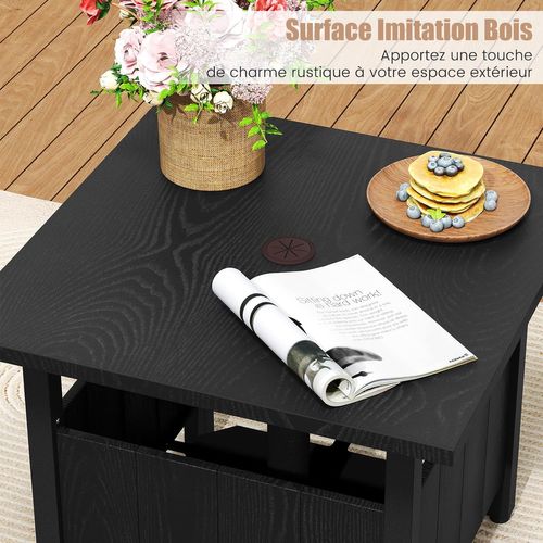 Table De Jardin Carrée Avec Trou Pour Parasol 4,8 Cm, Table D'appoint Extérieure Aspect Bois,noir