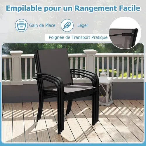 Lot De 2 Chaises De Jardin Exterieur Empilable, Tissu Respirant, Dossier Haut, Cadre En Métal