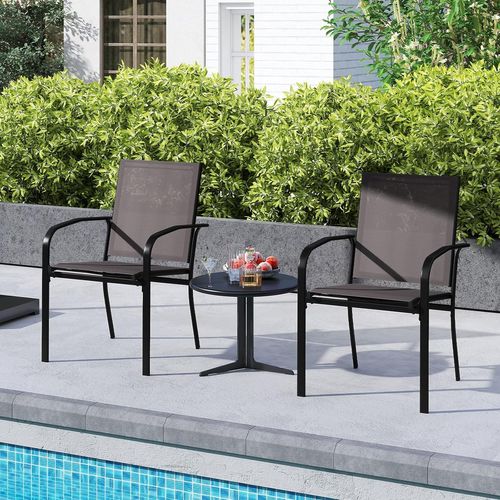 Lot De 2 Chaises De Jardin Exterieur Empilable, Tissu Respirant, Dossier Haut, Cadre En Métal