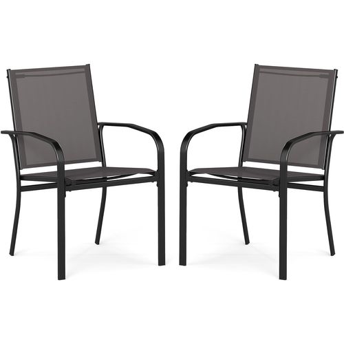 Lot De 2 Chaises De Jardin Exterieur Empilable, Tissu Respirant, Dossier Haut, Cadre En Métal