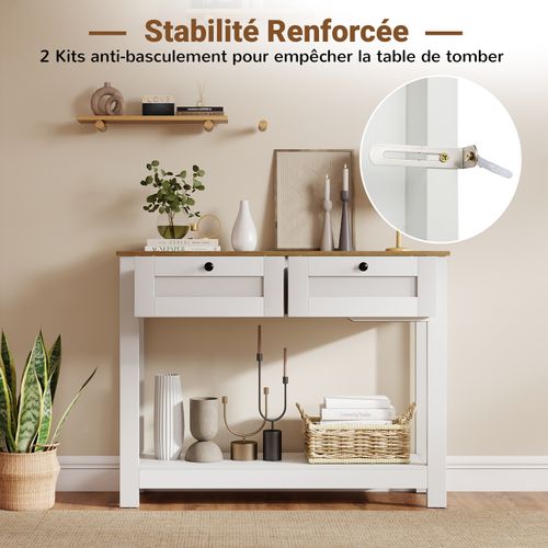 Table Console Avec 2 Tiroirs, Table D'entrée Étroite De 106 Cm De Long, Étagère Ouverte