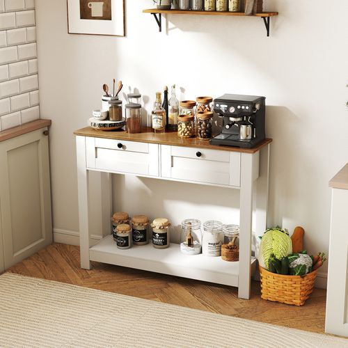 Table Console Avec 2 Tiroirs, Table D'entrée Étroite De 106 Cm De Long, Étagère Ouverte