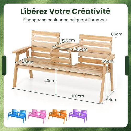 Banc De Jardin En Bois Massif, Table Pliable, Siège à Lattes, 160 X 64 X 86 Cm (naturel)