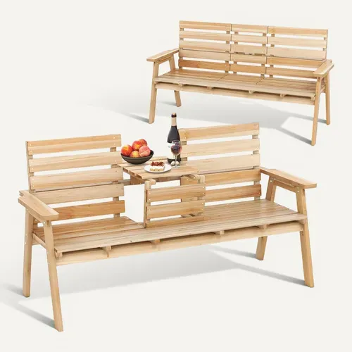 Banc De Jardin En Bois Massif, Table Pliable, Siège à Lattes, 160 X 64 X 86 Cm (naturel)
