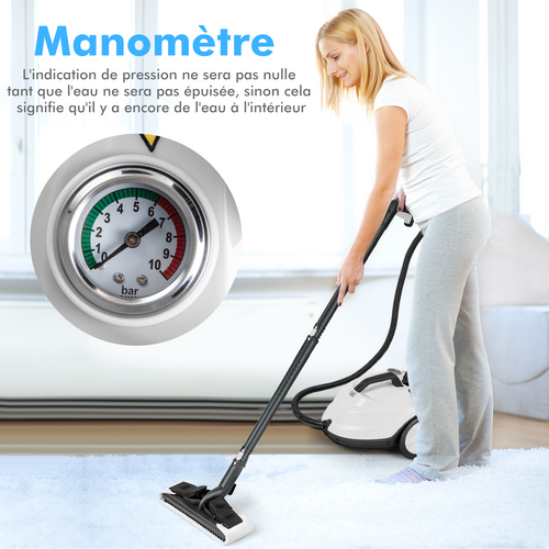 Nettoyeur Vapeur Haute Pression 2000W - 5 Bars - Réservoir 2L - Balai Vapeur Polyvalent Avec 15 Accessoires - Idéal Sols, Tapis, Vitres, Rideaux