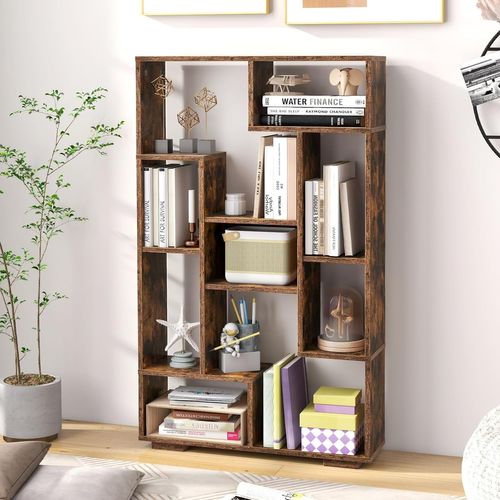 Bibliothèque Étagère à 9 Compartiments Ouvertes, Meuble De Rangement,20x70x120cm (marron Rustique)