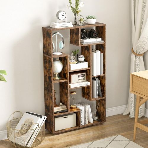 Bibliothèque Étagère à 9 Compartiments Ouvertes, Meuble De Rangement,20x70x120cm (marron Rustique)