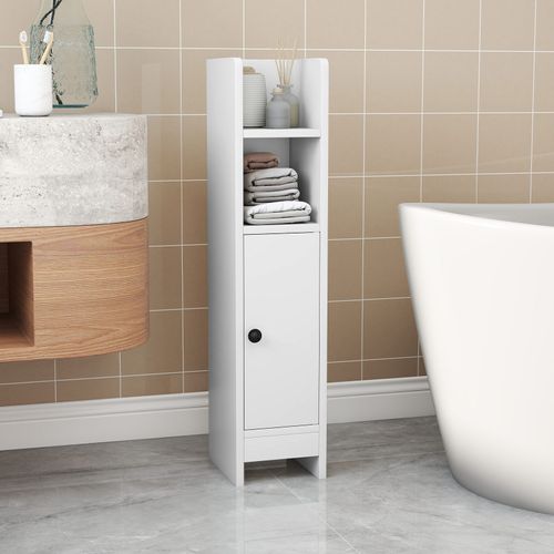 Meuble De Salle De Bain, Armoire D'angle Pour Papier Toilette Avec Porte Et Étagère Réglable(blanc)