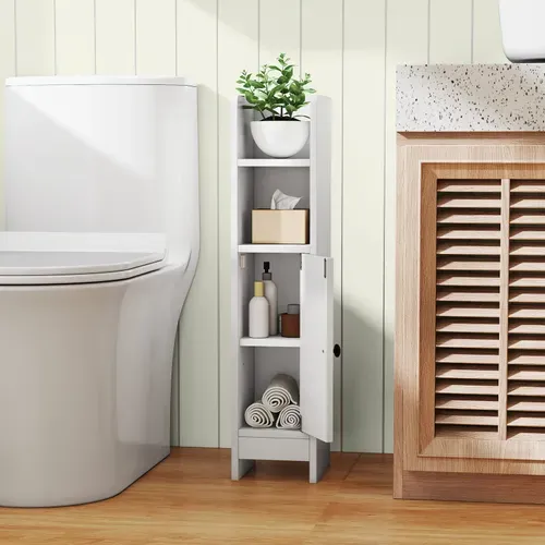 Meuble De Salle De Bain, Armoire D'angle Pour Papier Toilette Avec Porte Et Étagère Réglable(blanc)