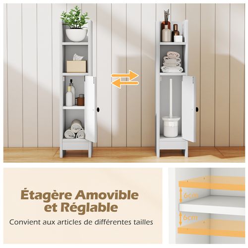 Meuble De Salle De Bain, Armoire D'angle Pour Papier Toilette Avec Porte Et Étagère Réglable(blanc)