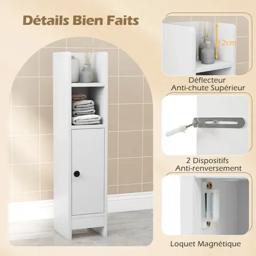 Meuble De Salle De Bain, Armoire D'angle Pour Papier Toilette Avec Porte Et Étagère Réglable(blanc)