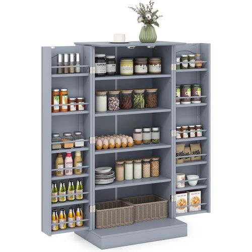 Armoire De Cuisine 2 Portes Avec 16 Étagères, Meuble Cuisine Rangement, Buffet Salon, Vaisselier