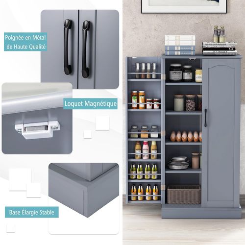 Armoire De Cuisine 2 Portes Avec 16 Étagères, Meuble Cuisine Rangement, Buffet Salon, Vaisselier
