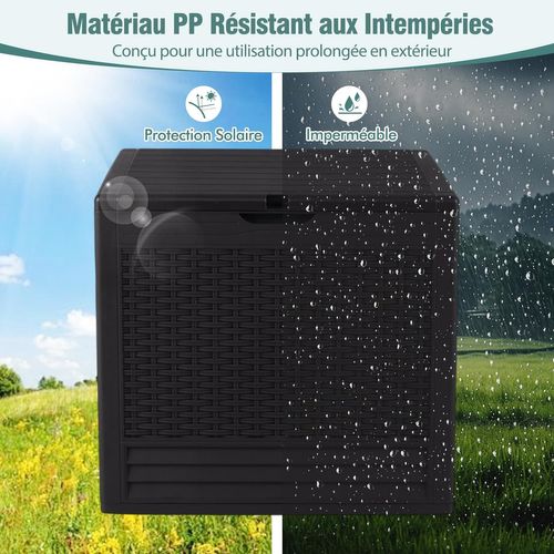 COSTWAY Coffre De Rangement Extérieur 96L PP - Boîte De Terrasse Motif Osier, Couvercle Verrouillable, Noir