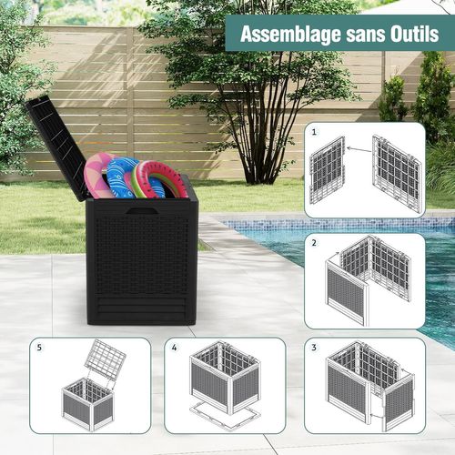 Coffre De Rangement Extérieure En Pp 96 L, Boîte De Rangement Avec Motifs En Osier (noir)