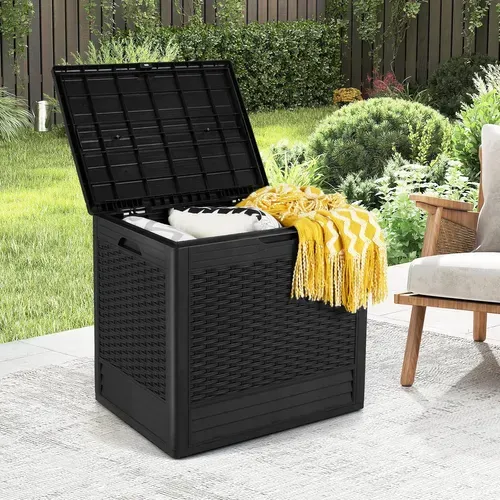 Coffre De Rangement Extérieure En Pp 96 L, Boîte De Rangement Avec Motifs En Osier (noir)