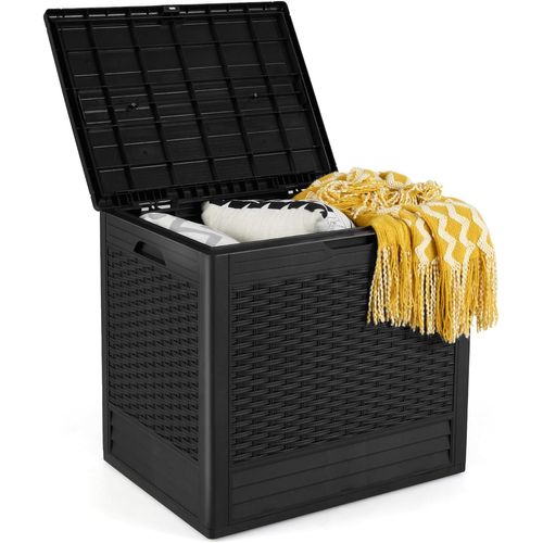 Coffre De Rangement Extérieure En Pp 96 L, Boîte De Rangement Avec Motifs En Osier (noir)