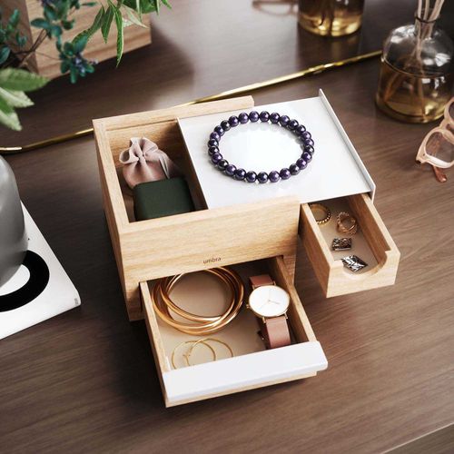 Boîte à Bijoux 3 Tiroirs Mini Stowit Bois Clair