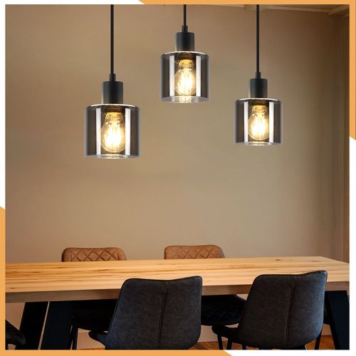 Suspension Noire Vintage E27 Suspension 3 Luminaires Suspendue Table à Manger