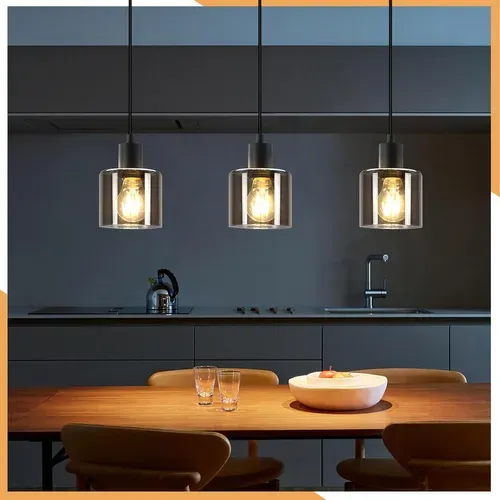 Suspension Noire Vintage E27 Suspension 3 Luminaires Suspendue Table à Manger