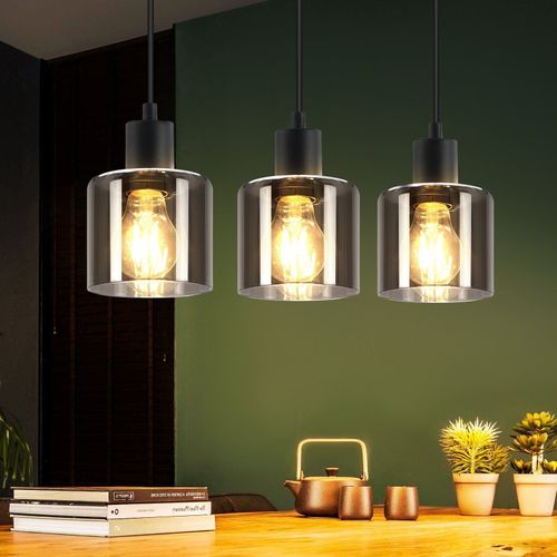 Suspension Noire Vintage E27 Suspension 3 Luminaires Suspendue Table à Manger