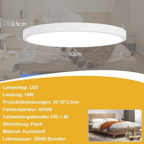 Plafonnier LED Plafonnier Salle De Bain - Lampe Salle De Bain D.30cm Plat Rond 24w Ip44